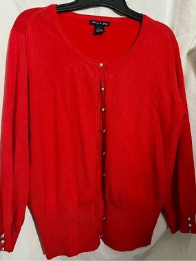 Audrey & Grace Bright Red Pearl-Button Cardigan